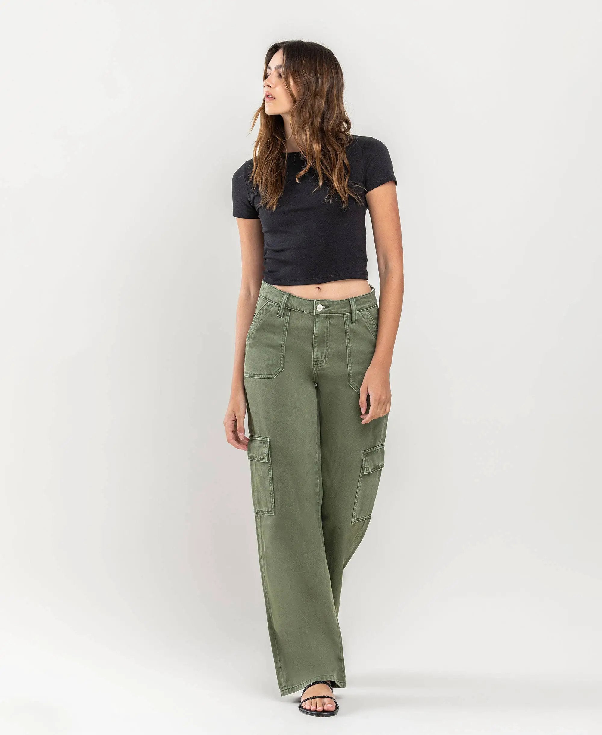 VERVET by FLYING MONKEY Vervet High Rise Utility Cargo Wide Leg Jeans - Jeans