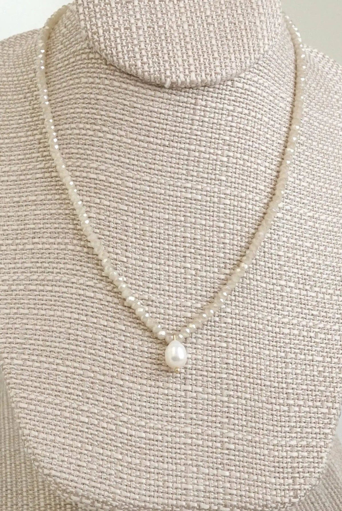 PennyLine inc The Beige Glass Beaded Chain Freshwater Pearl Pendant Necklace - Jewelry short necklace glass beads pendant beige