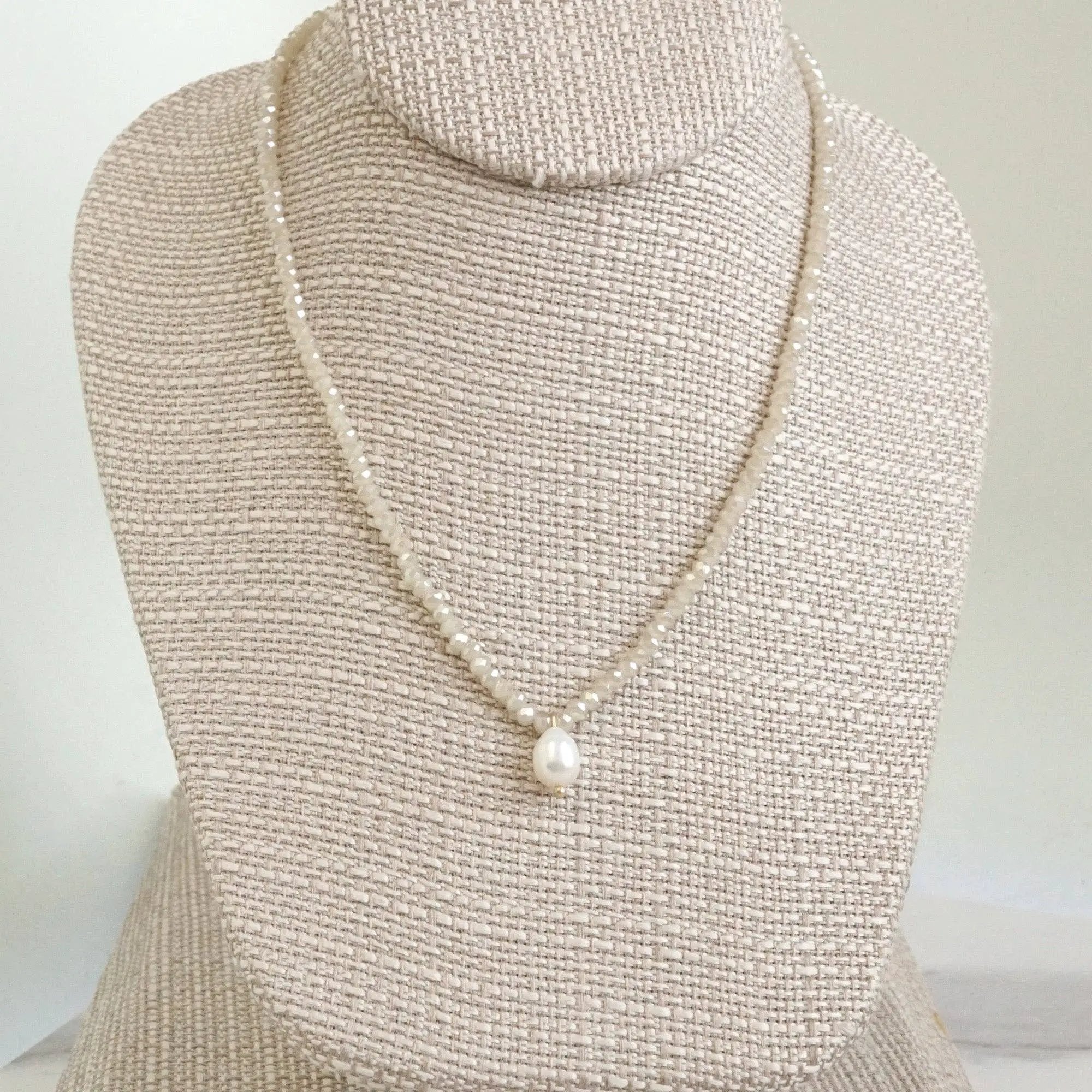 PennyLine inc The Beige Glass Beaded Chain Freshwater Pearl Pendant Necklace - Jewelry short necklace glass beads pendant beige