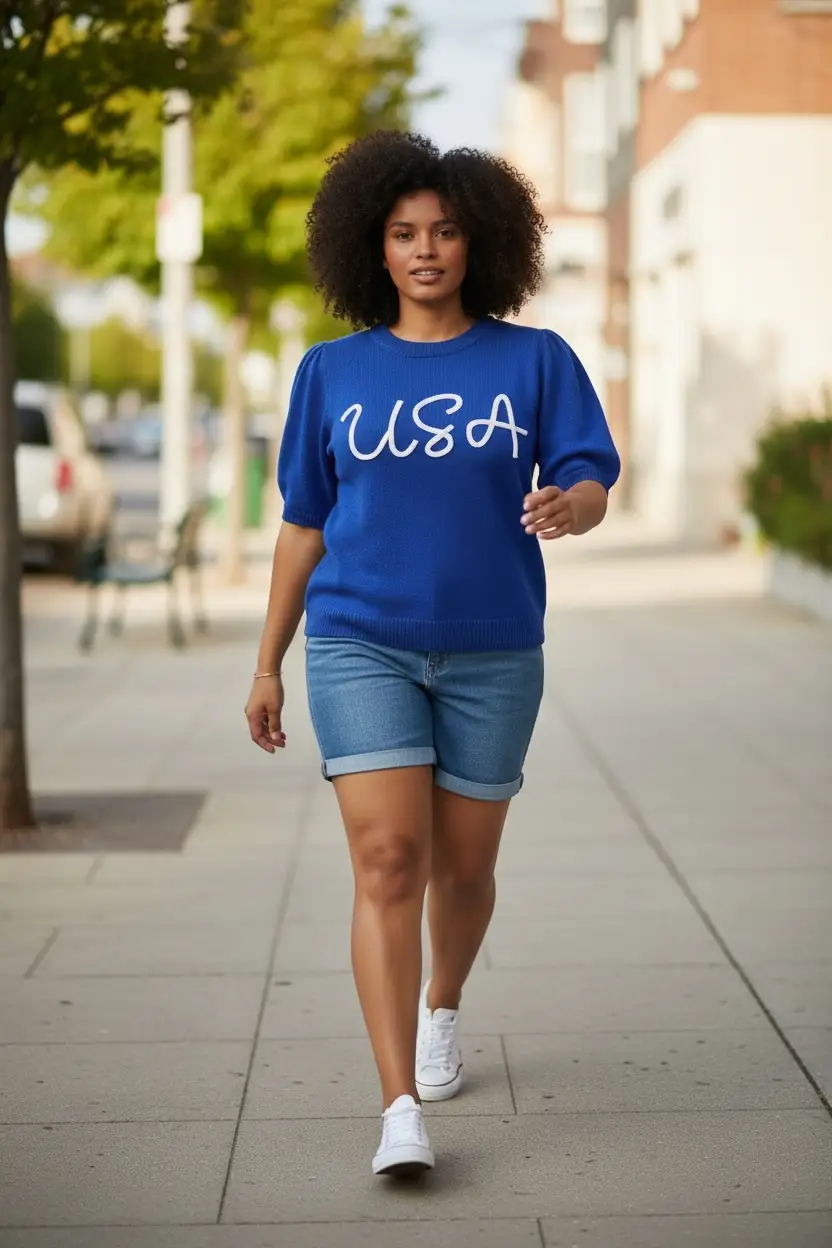 Haptics The Land That I Love USA Bubble Sleeve Knit Top - Curvy - Sweaters