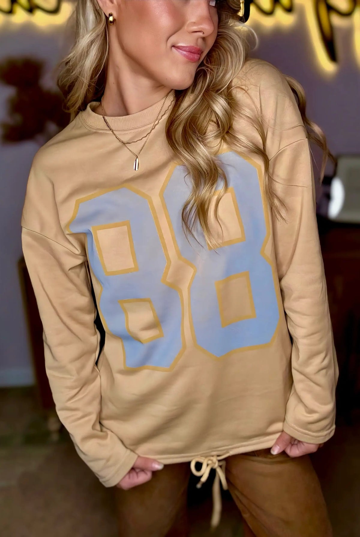 Grateful Threads Boutique Game Day Vibes Khaki “88” Oversized Sweatshirt - Sweatshirts