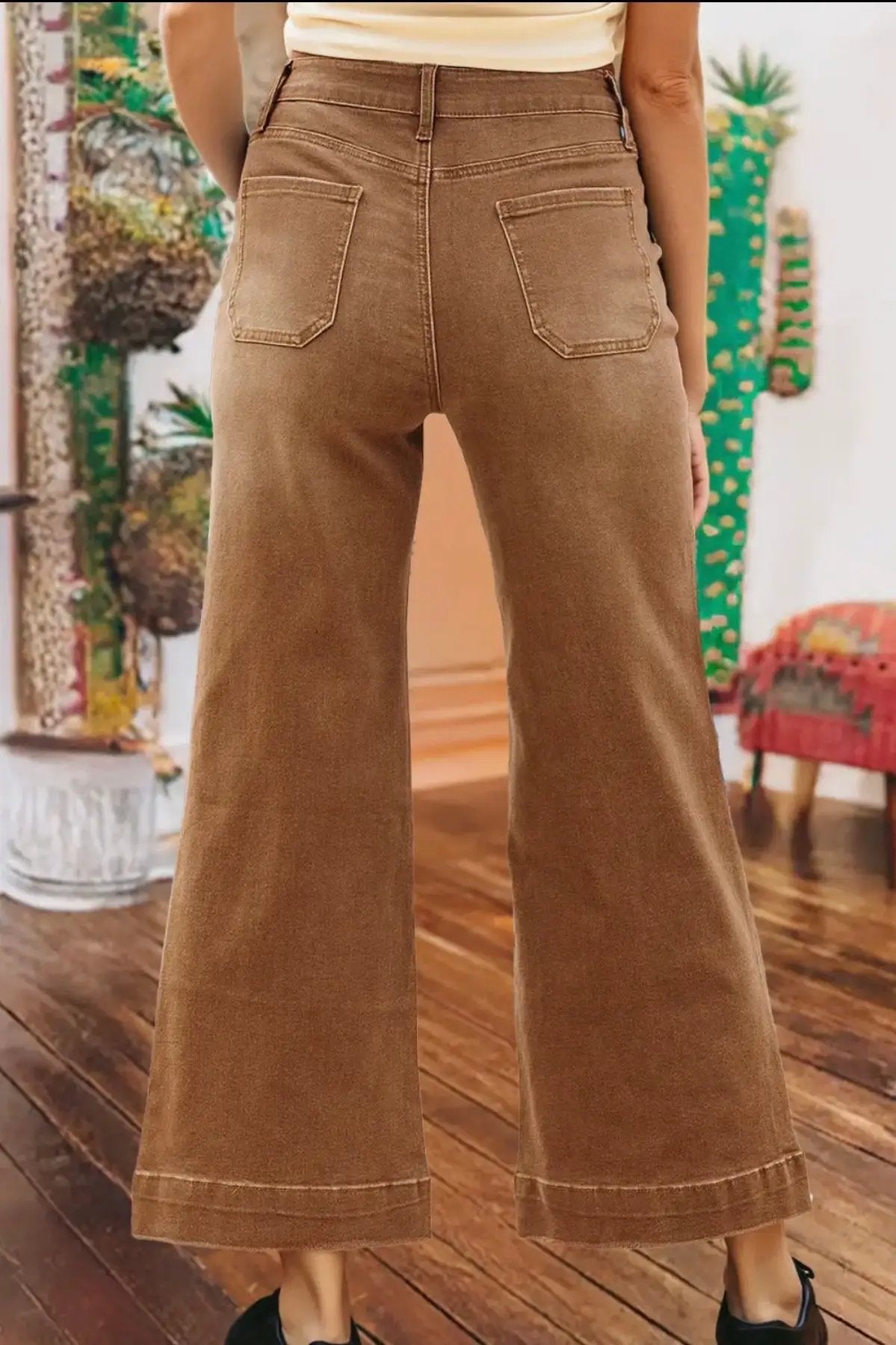 Grateful Threads Boutique Chestnut Wash Cropped High Rise Wide Leg Jeans - Jeans Cropped High Rise Wide Leg Jeans