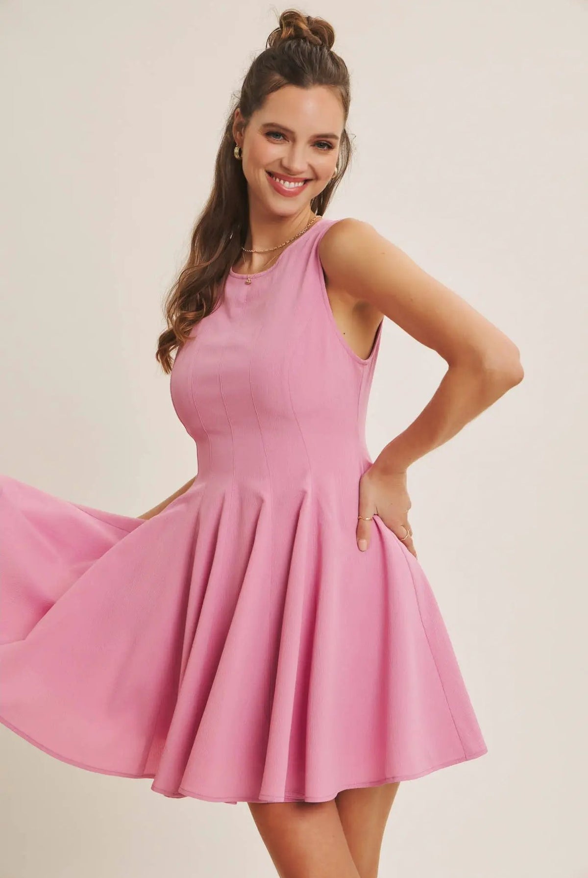 in february The Celebration Ready Fit And Flare Mini Dress: Orchid Pink - Dresses