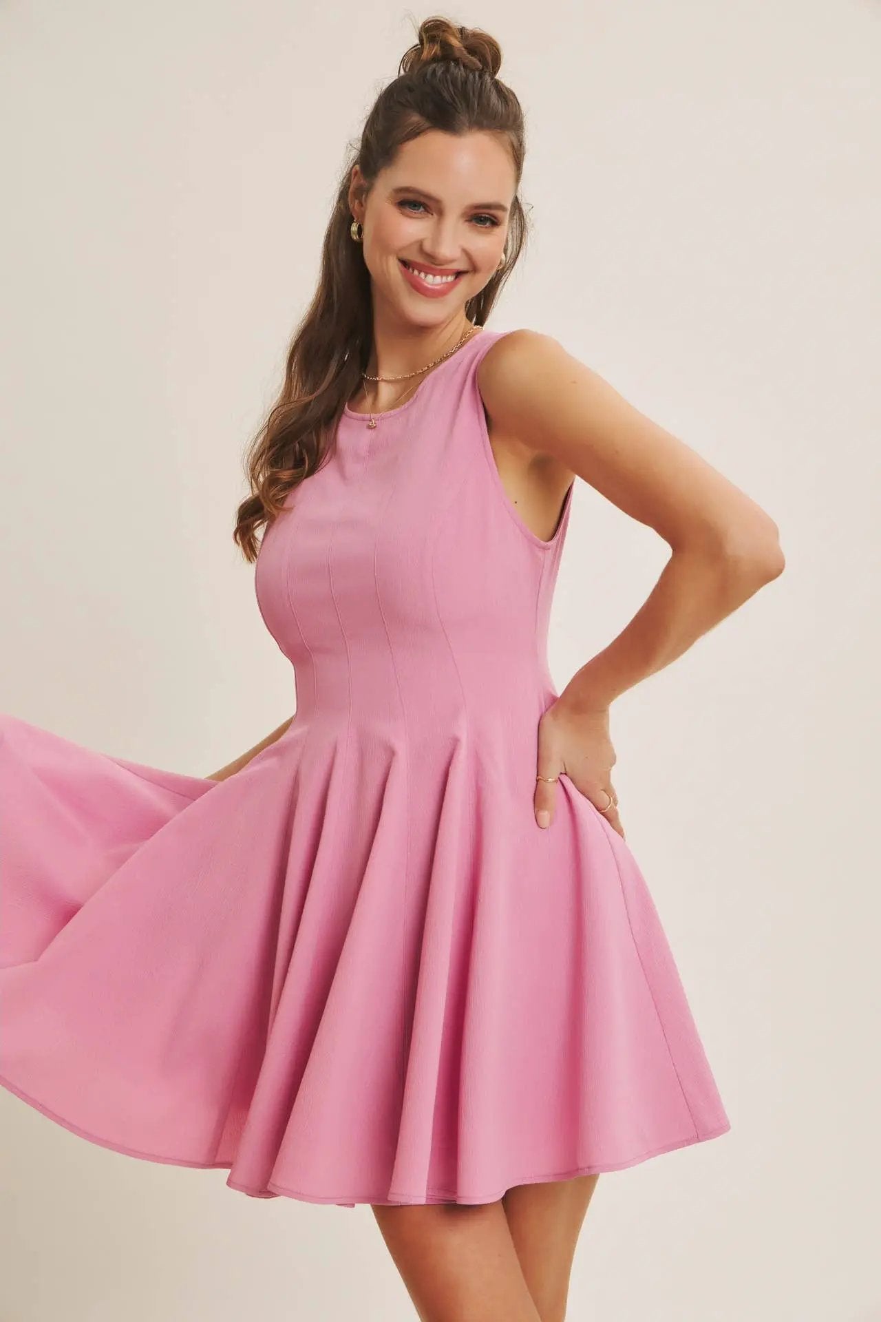 in february The Celebration Ready Fit And Flare Mini Dress: Orchid Pink - Dresses