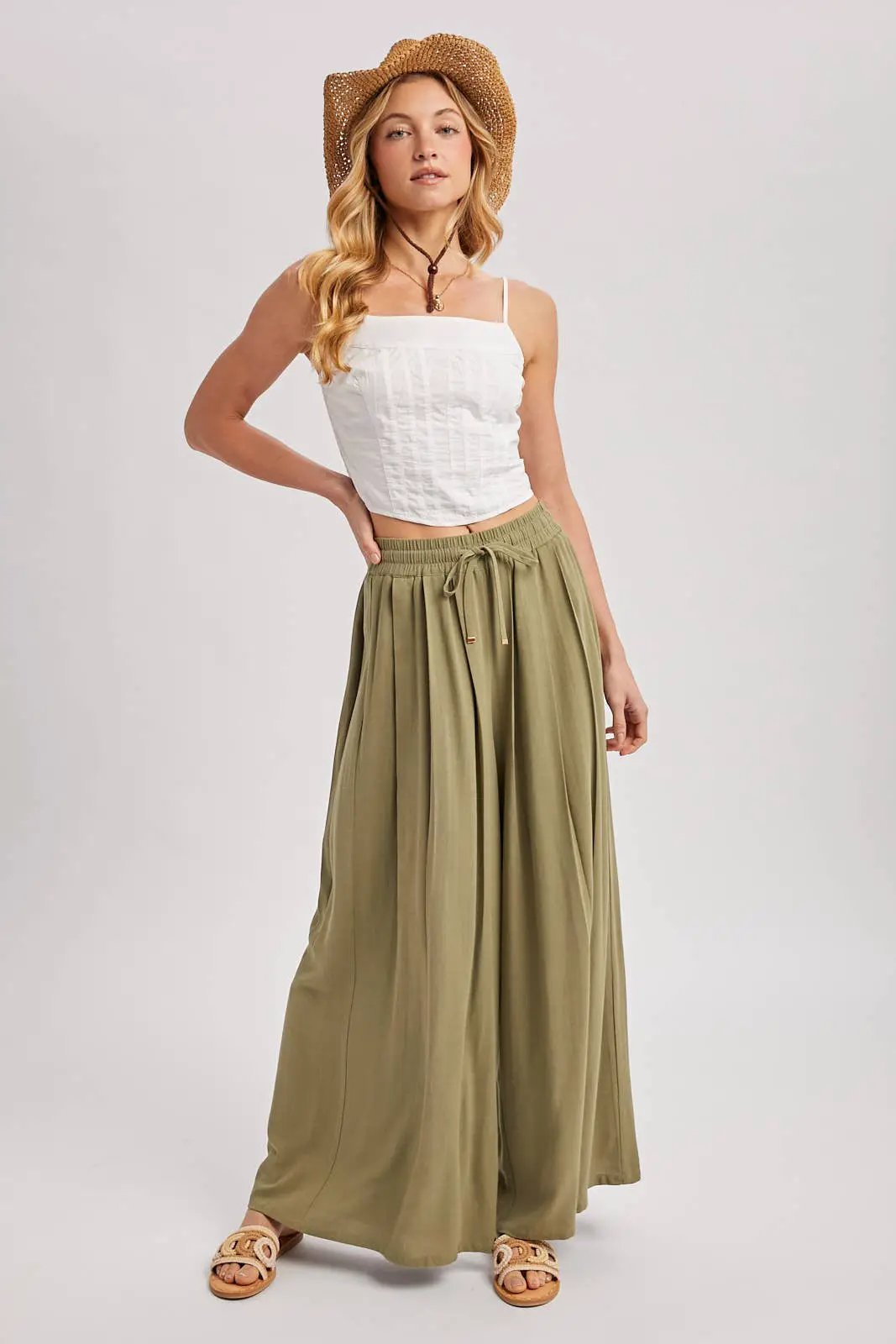Bluivy The Light Olive Palazzo Pants - Pants