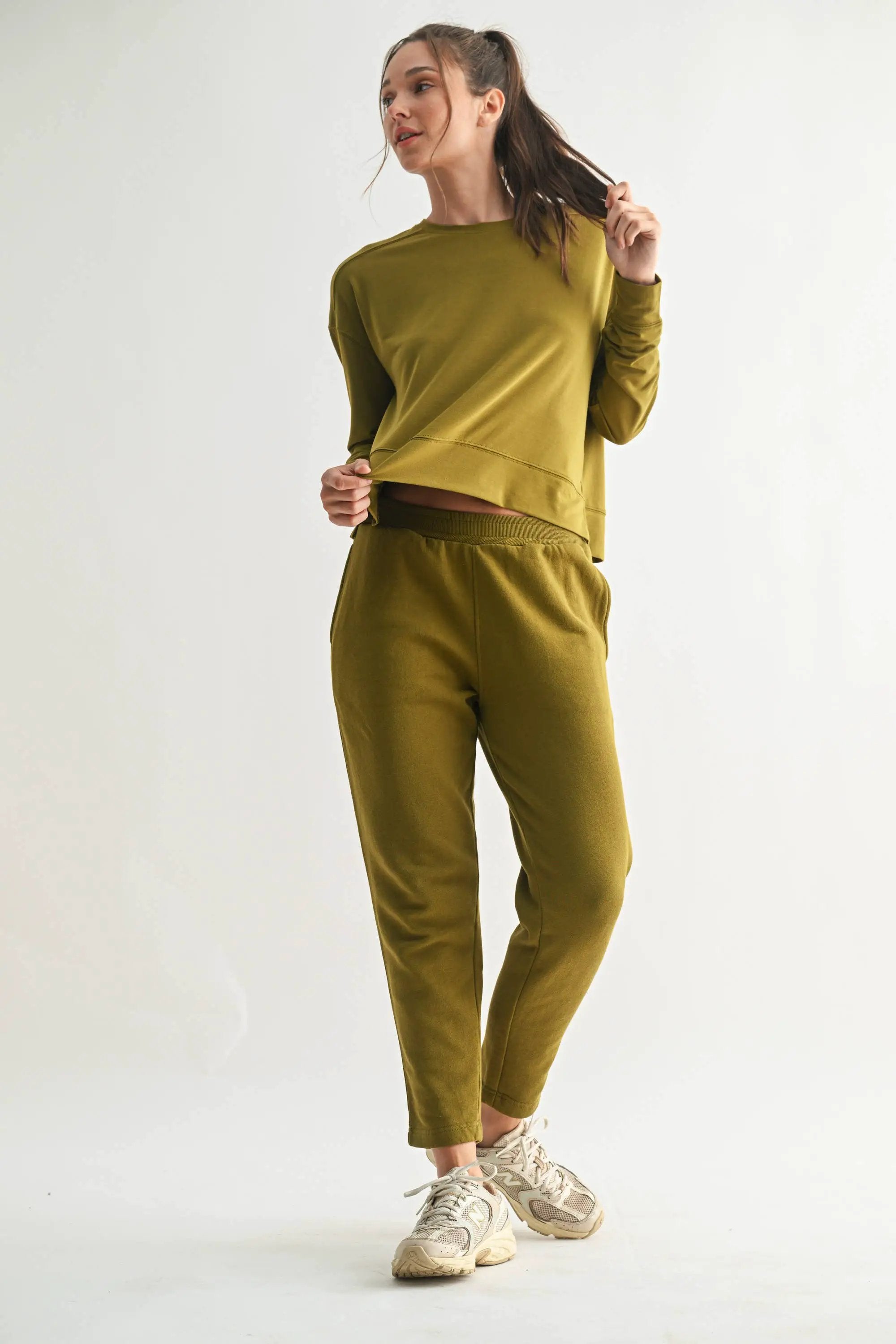 Mono B Mono B - Easy Edge Boxy Long Sleeve in Camo Green - Sweatshirts Mono B - Easy Edge High Low Long Sleeve Top