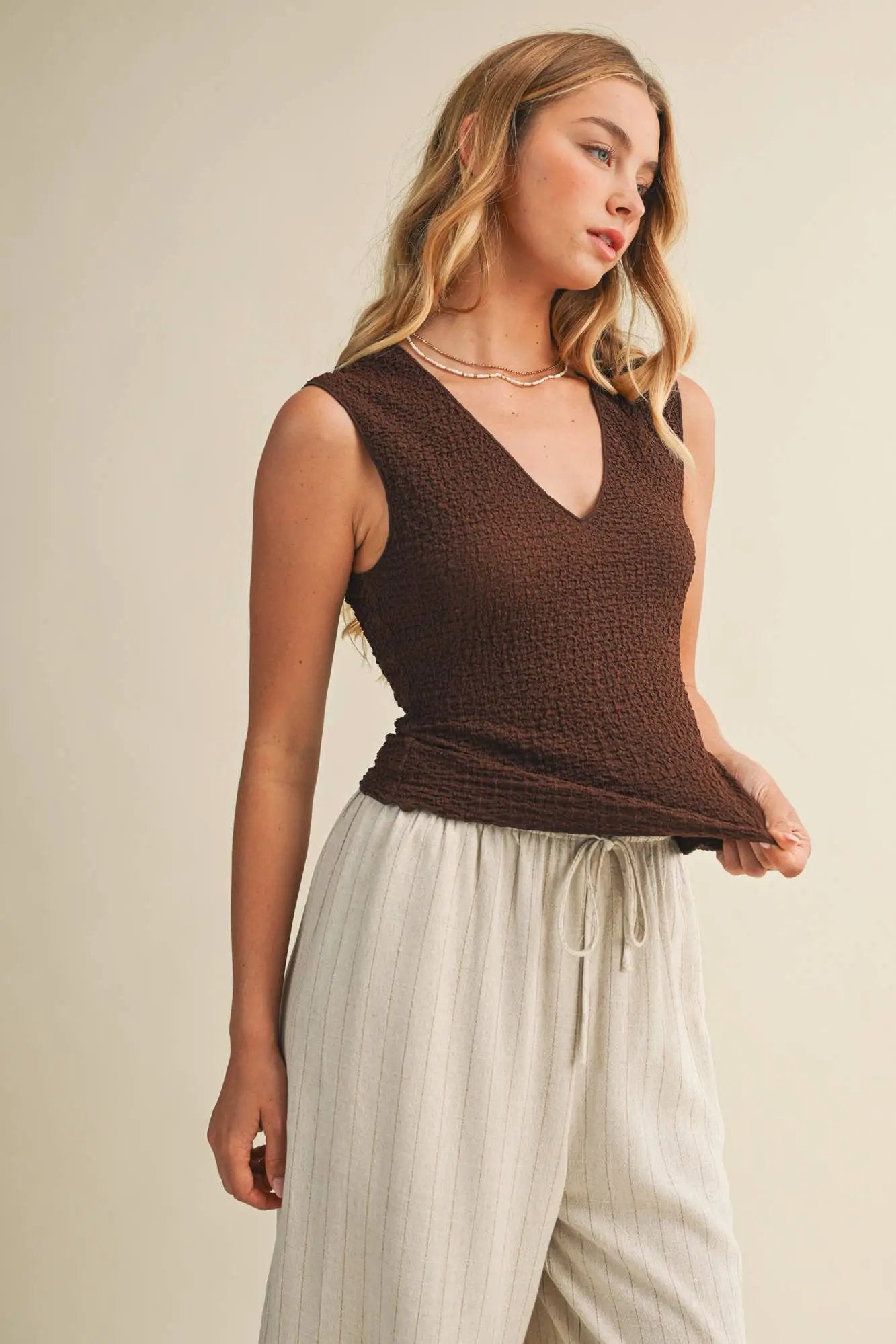 Mustard Seed Mustard Seed - Cocoa Bubble Textured Sleeveless Jersey Top - Tank Tops