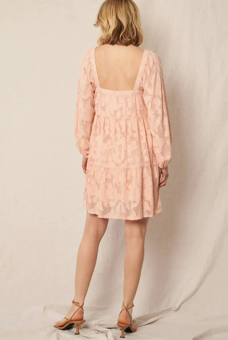 En Crème En Crème Long Sleeve Blush Burnout Mini Dress - Dresses