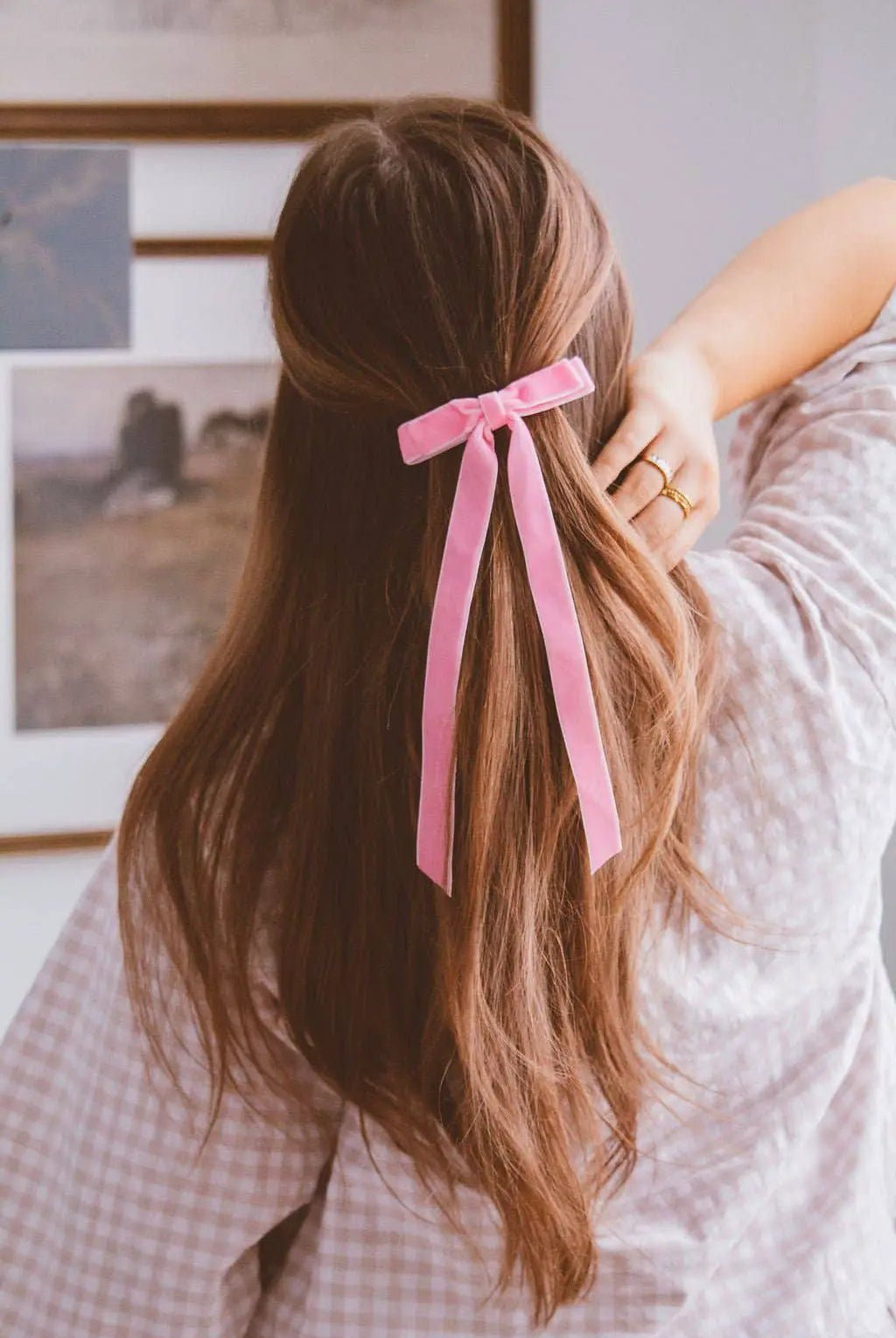 Shop ANDi Shop ANDi - Velvet Double Bow Barrette: Pink - Hair Pins, Claws & Clips Velvet double bow pink barrette