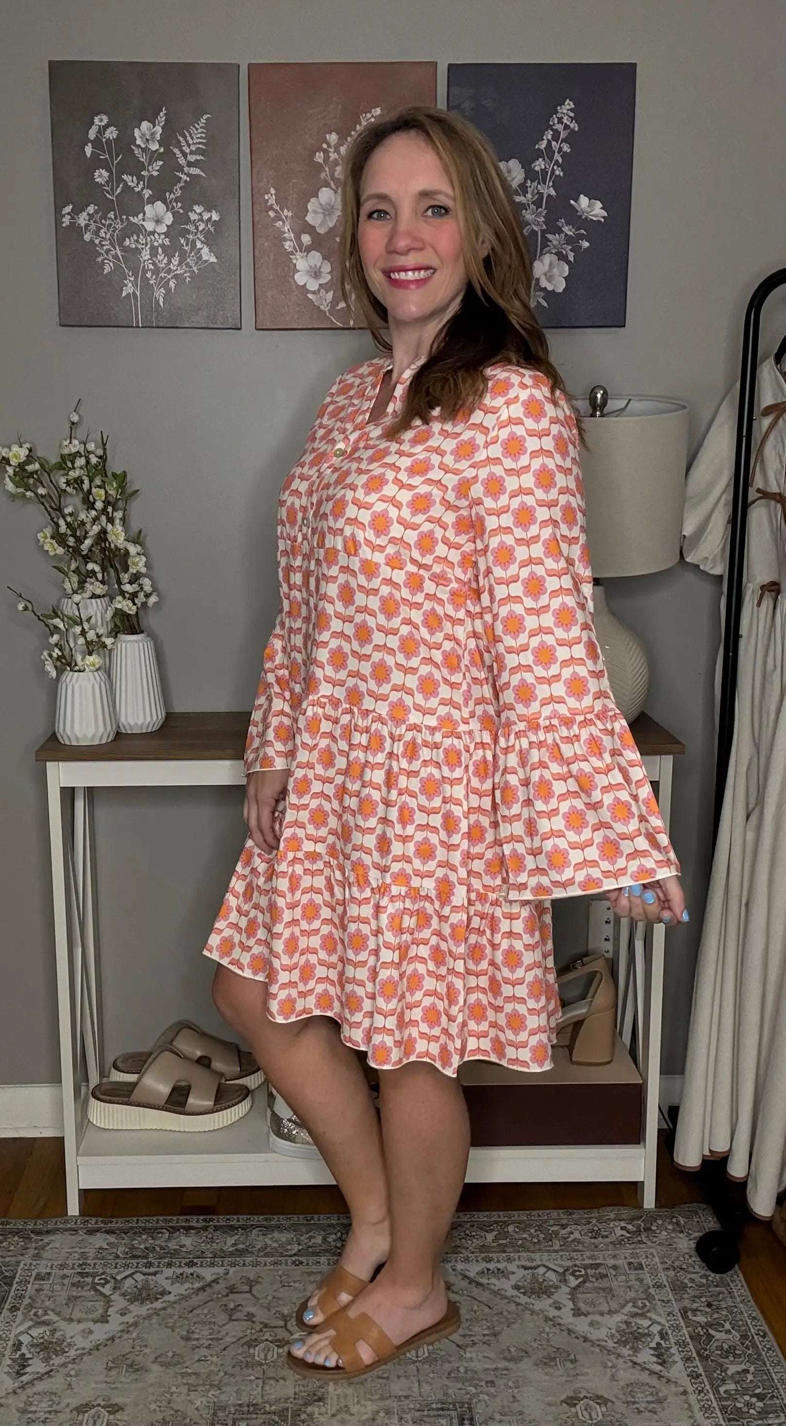 Grateful Threads Boutique Orange Floral Buttoned Front Dress - Dresses Orange Floral Buttoned Front Dress