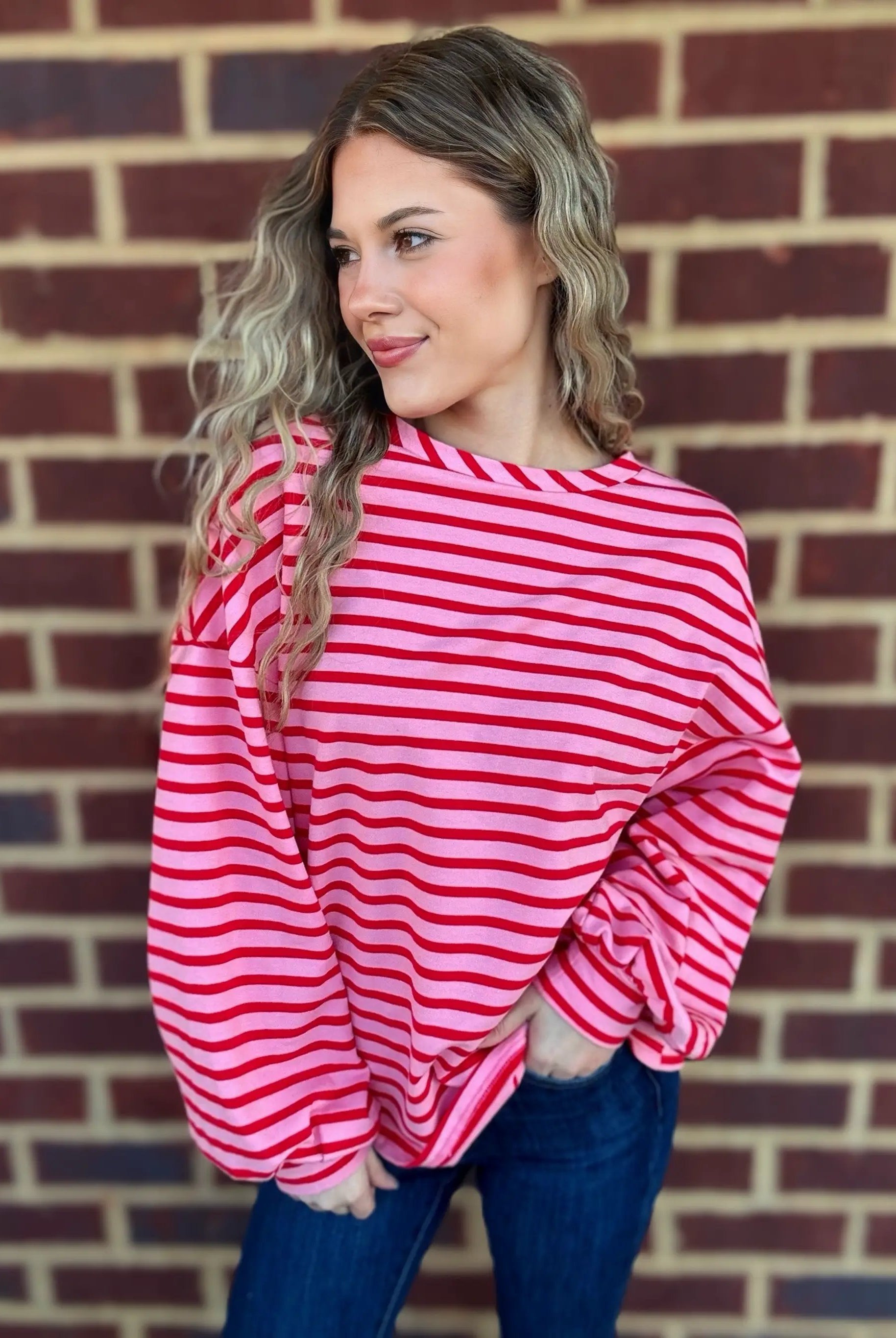 Grateful Threads Boutique Pink Lemonade Ballon Sleeve Pullover - Sweatshirts