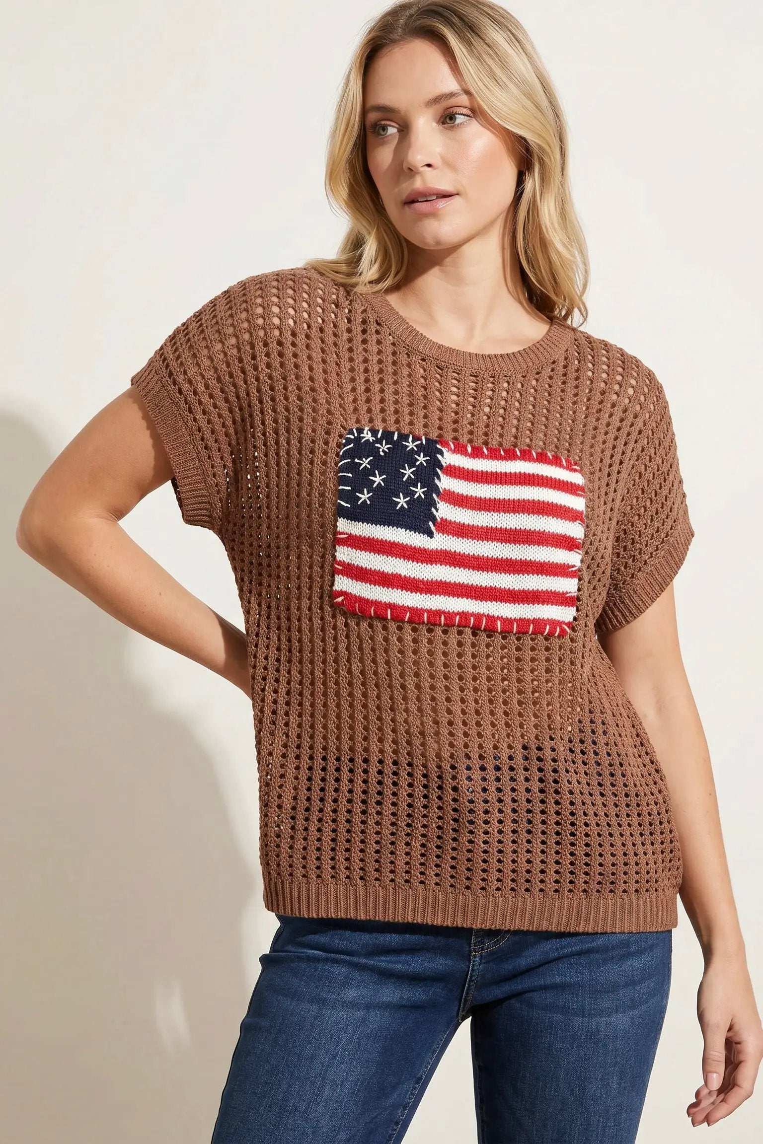 Zenana The American Flag Knit Pullover Sweater Top - Blouses