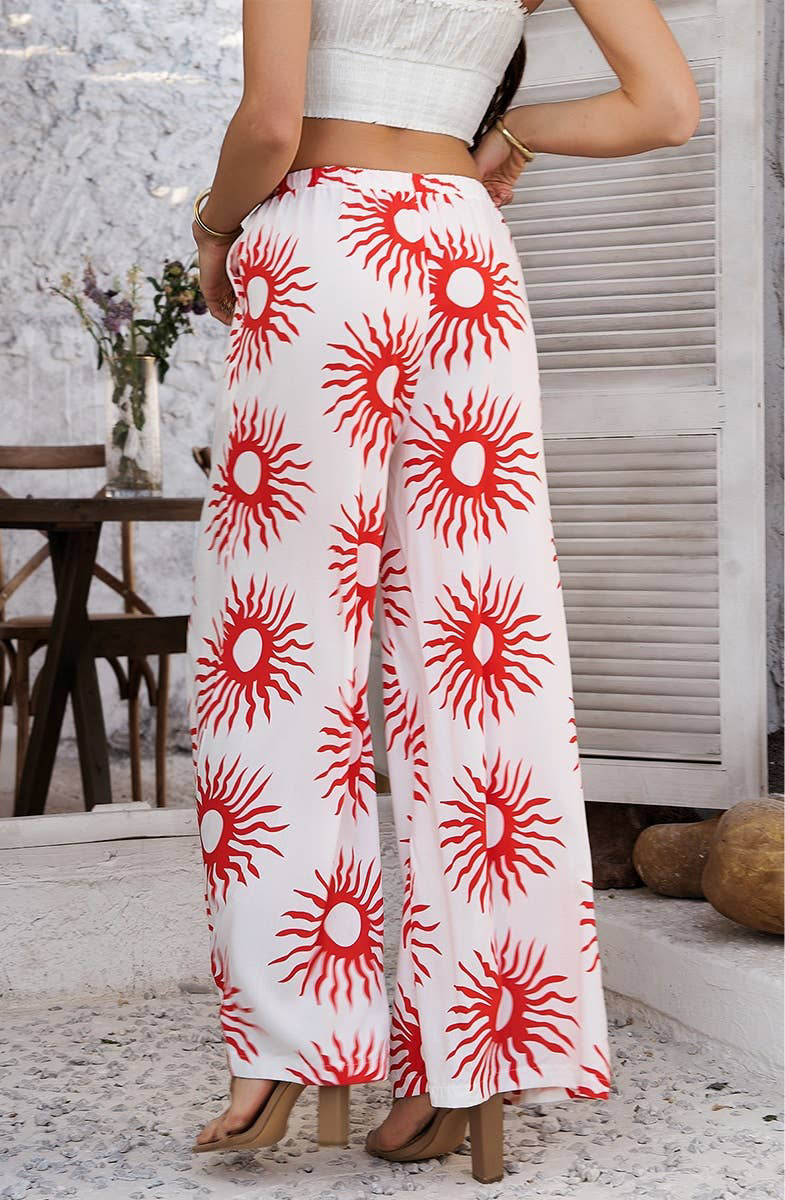 Supreme Fashion Allover Print Drawstring Pockets Wide Leg Pants - Trousers Allover Print Drawstring Pockets Wide Leg Pants