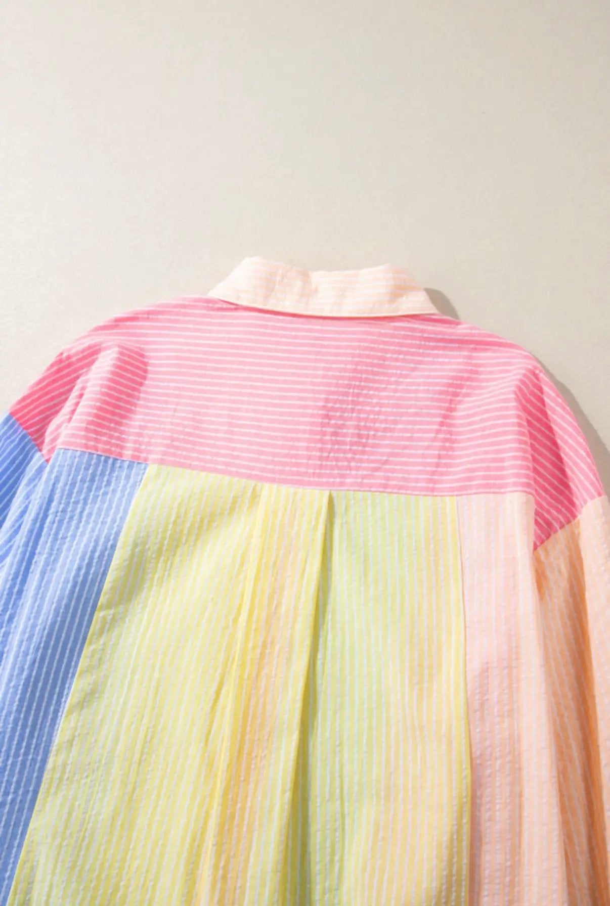 Grateful Threads Boutique Pink Stripe Color Block Chest Pocket Oversized Shirt - Shirts Pink Stripe Color Block Chest Pocket Oversized Shirt