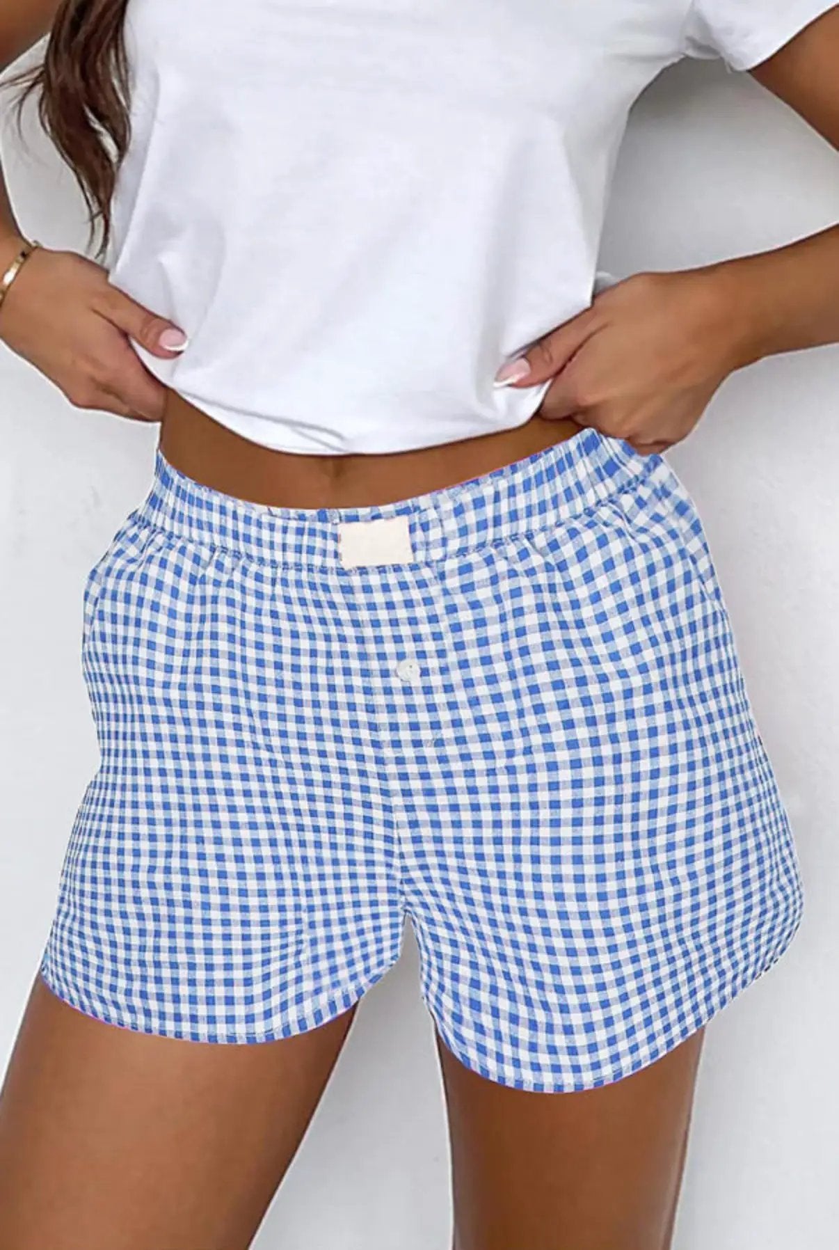 Grateful Threads Boutique Gingham High Waist Boxer Shorts – Trendy, Comfy & Flattering Fit - Short Trousers Gingham Printed High Waist Shorts