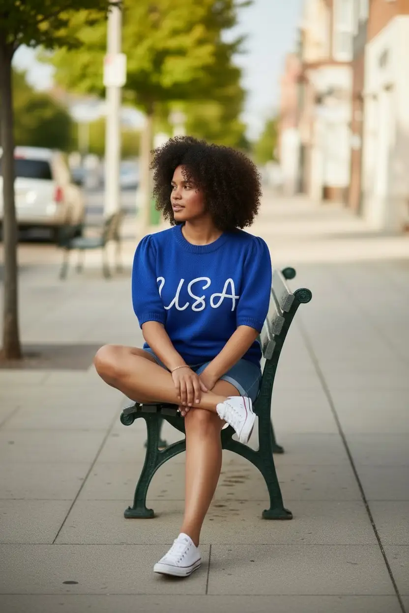 Haptics The Land That I Love USA Bubble Sleeve Knit Top - Curvy - Sweaters