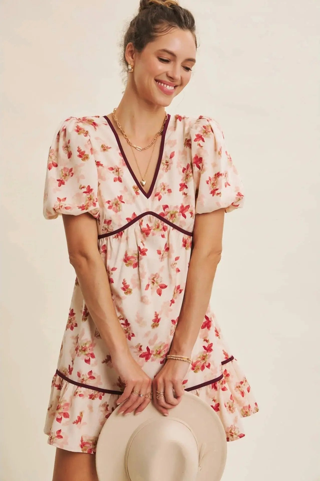 in february The Utterly Darling Cranberry Bubble Sleeved Mini Dress With Contrast Bow - Sweaters