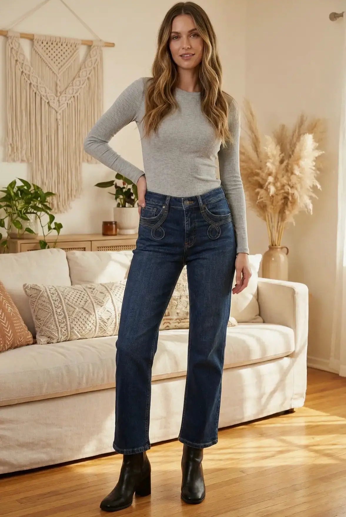 ARTEMIS VINTAGE Artemis Vintage Tummy Control Western Detail High Rise Straight Jean - Jeans