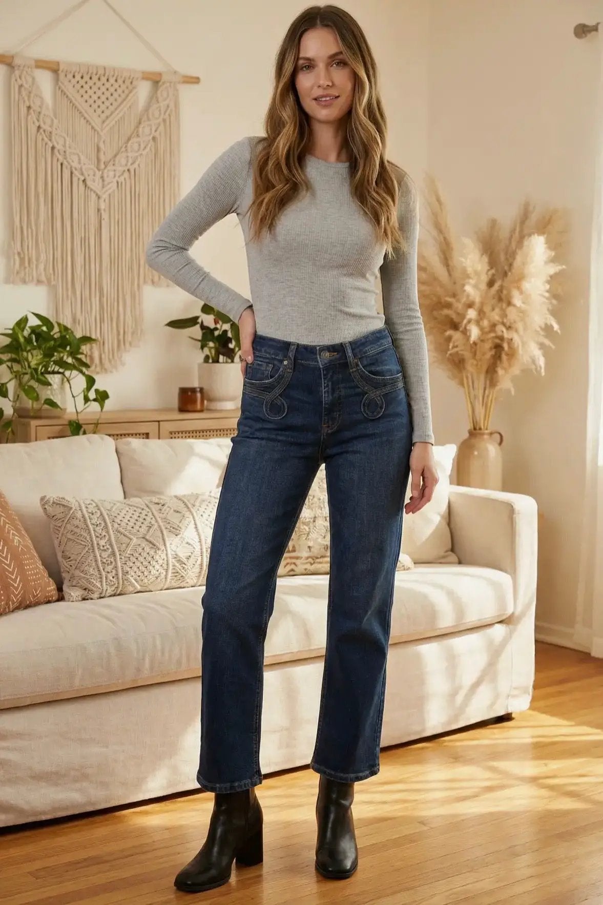 ARTEMIS VINTAGE Artemis Vintage Tummy Control Western Detail High Rise Straight Jean - Jeans