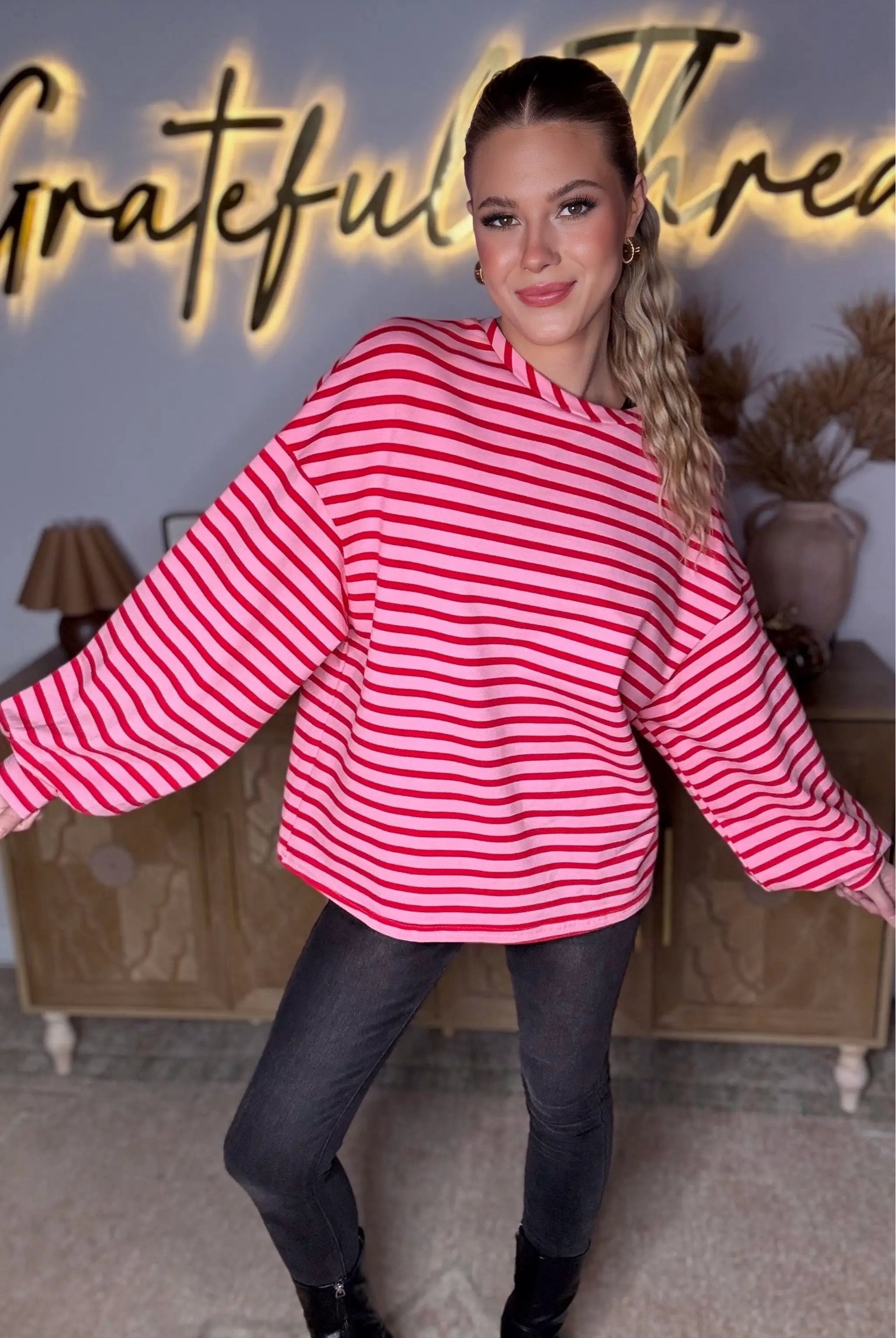 Grateful Threads Boutique Pink Lemonade Ballon Sleeve Pullover - Sweatshirts