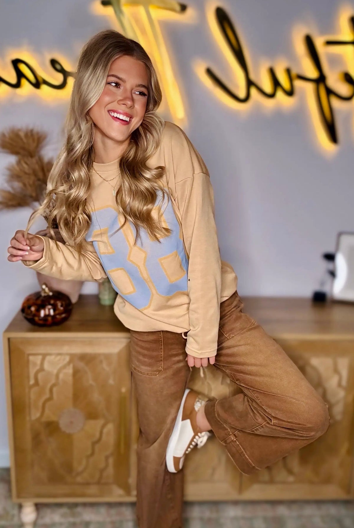 Grateful Threads Boutique Game Day Vibes Khaki “88” Oversized Sweatshirt - Sweatshirts