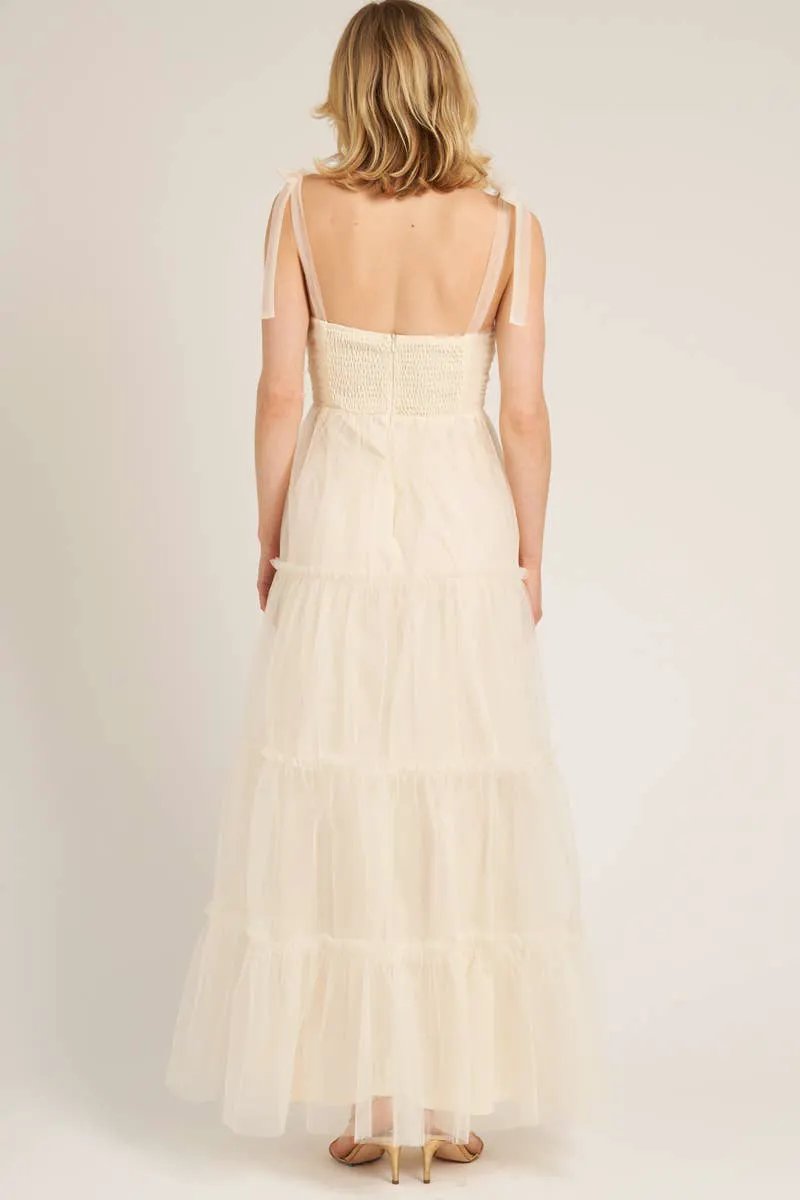 En Crème En Crème Cream Sleeveless Tulle Tiered Maxi Dress - Dresses