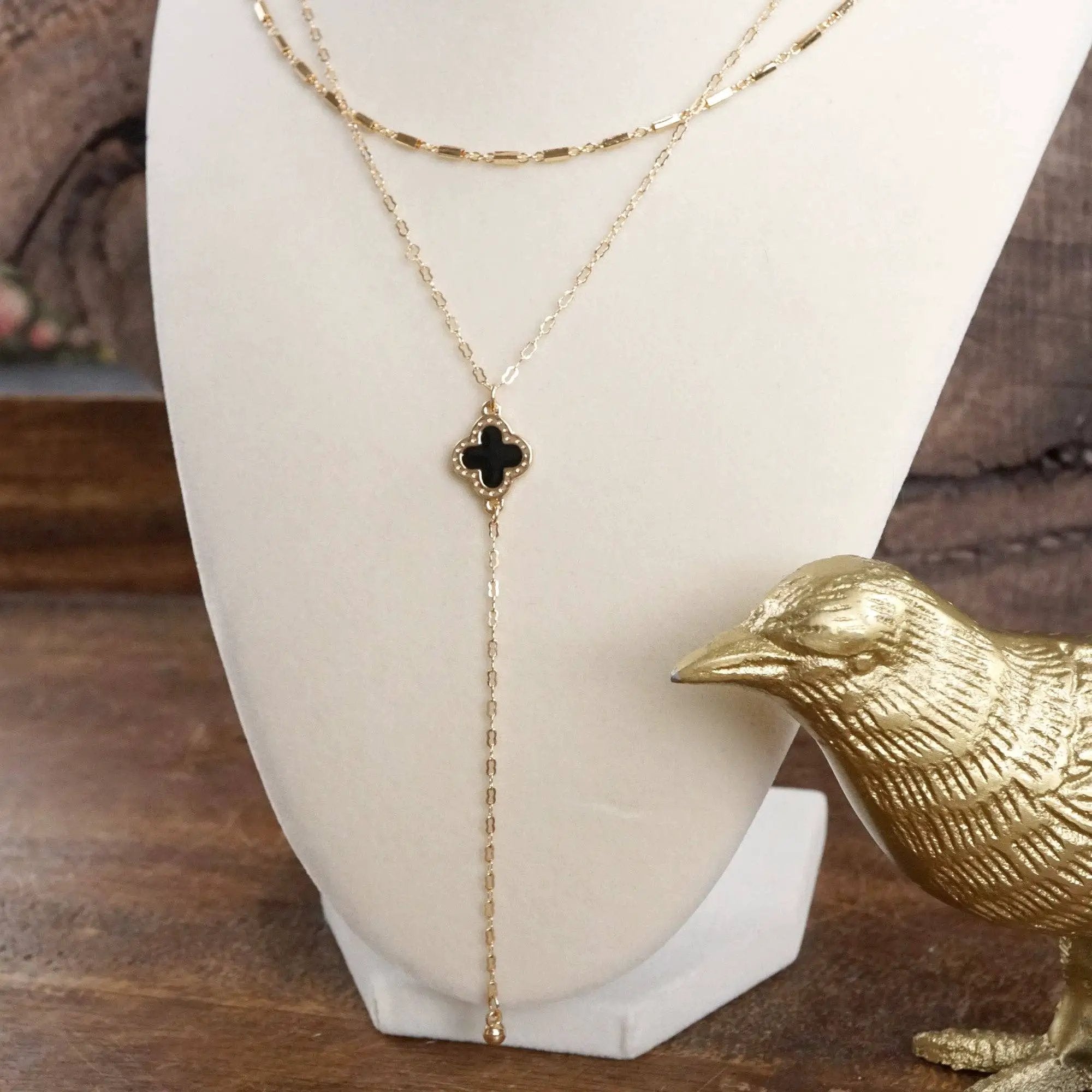 PennyLine inc The Golden Clover Lariat Necklace: Black - Necklaces