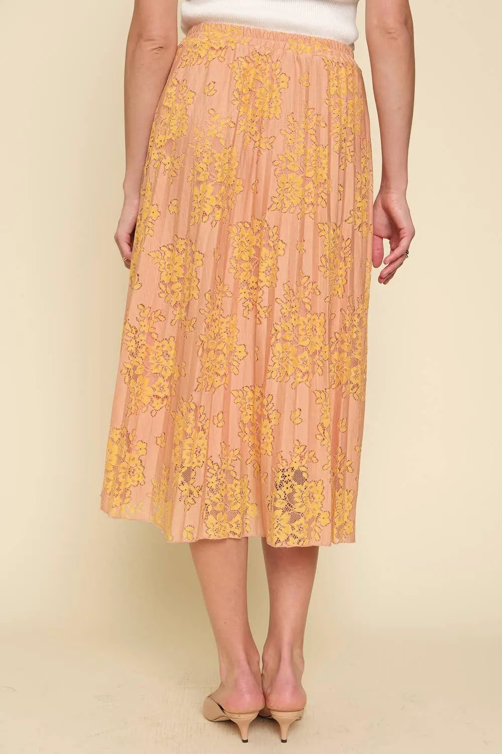 Mystree The Apricot Flower Lace Pleat Skirt - Skirts