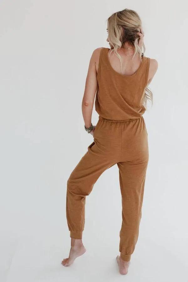 Three Bird Nest Three Bird Nest - Set to Go Textured Jumpsuit And Cardigan Set - Camel - Outfit Sets