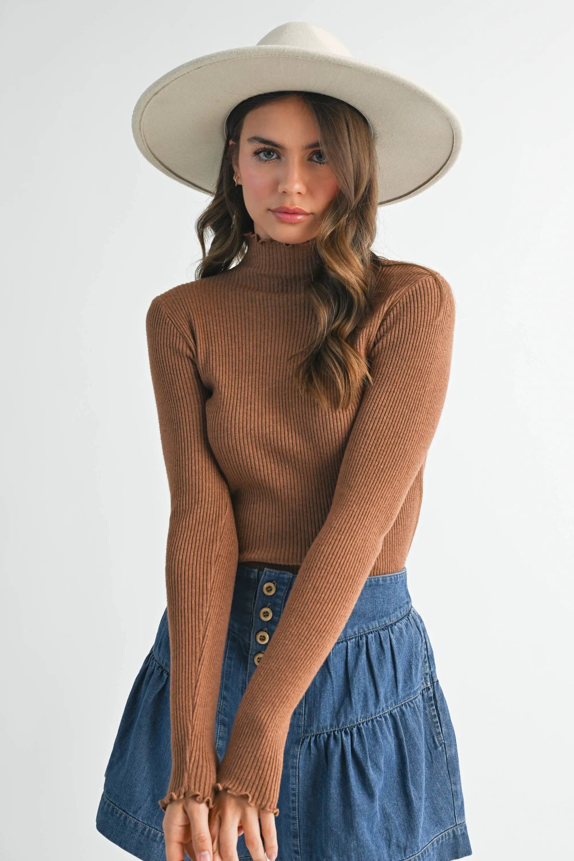 AEMI + CO The Marcey Knit Sweater: Caramel - Sweaters