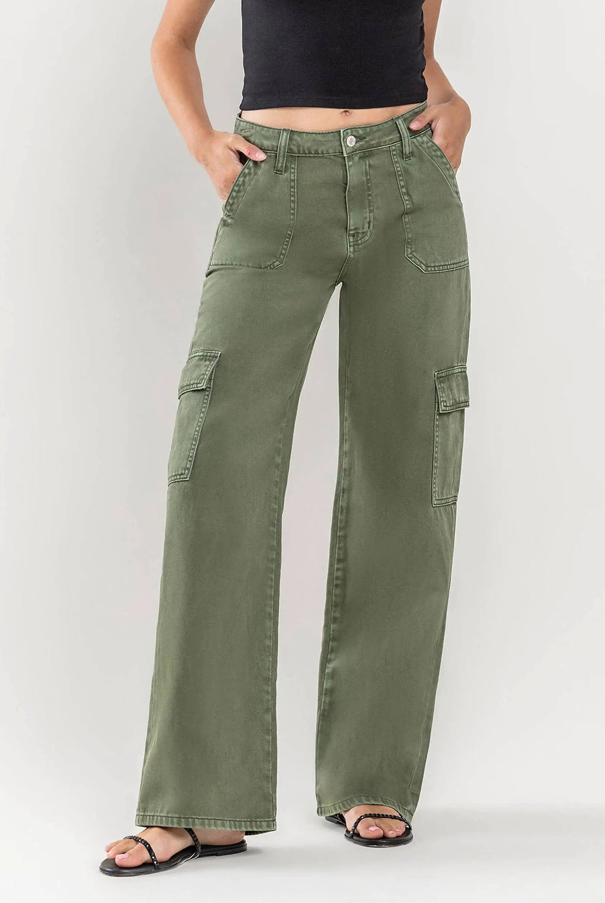 VERVET by FLYING MONKEY Vervet High Rise Utility Cargo Wide Leg Jeans - Jeans