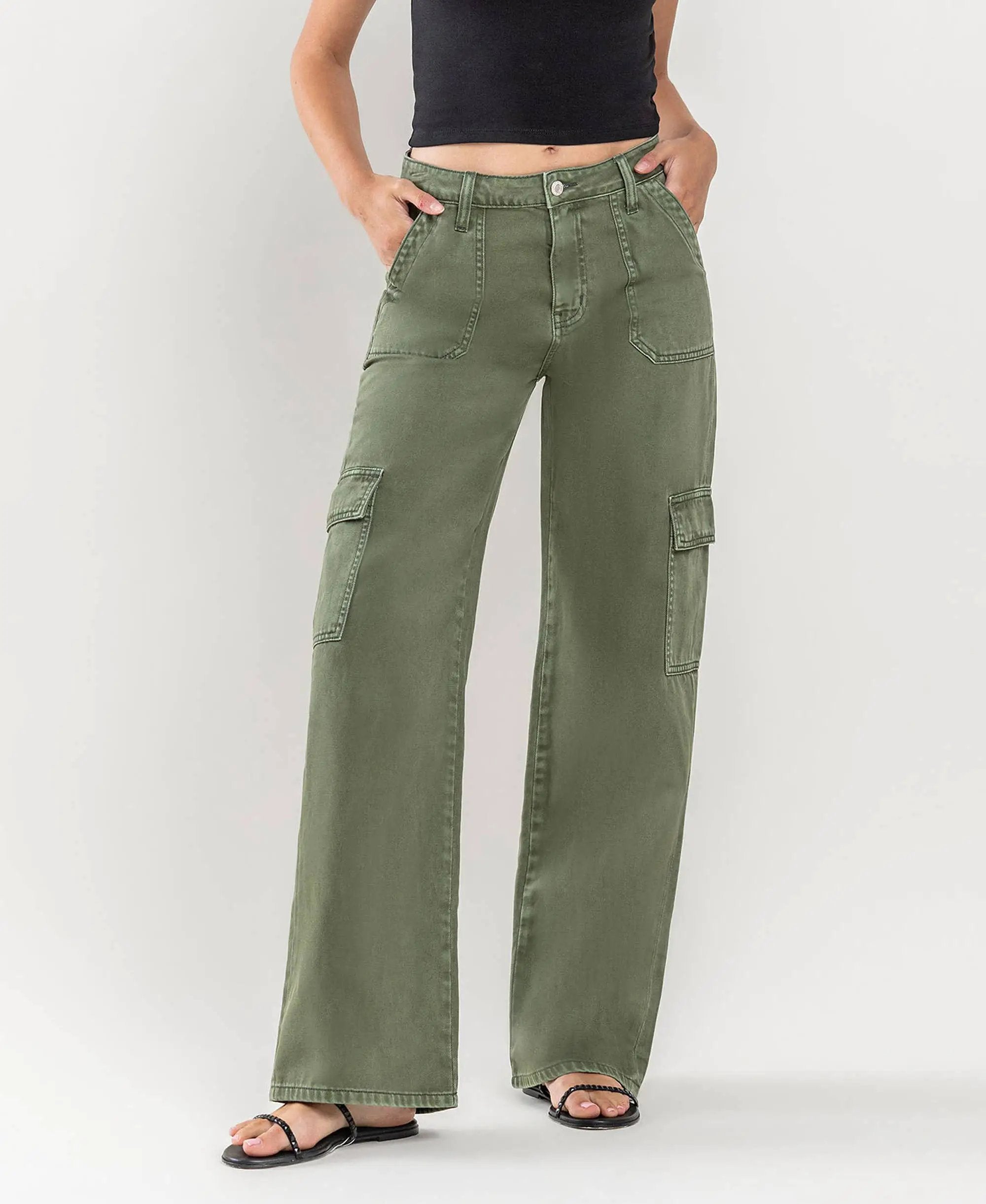 VERVET by FLYING MONKEY Vervet High Rise Utility Cargo Wide Leg Jeans - Jeans