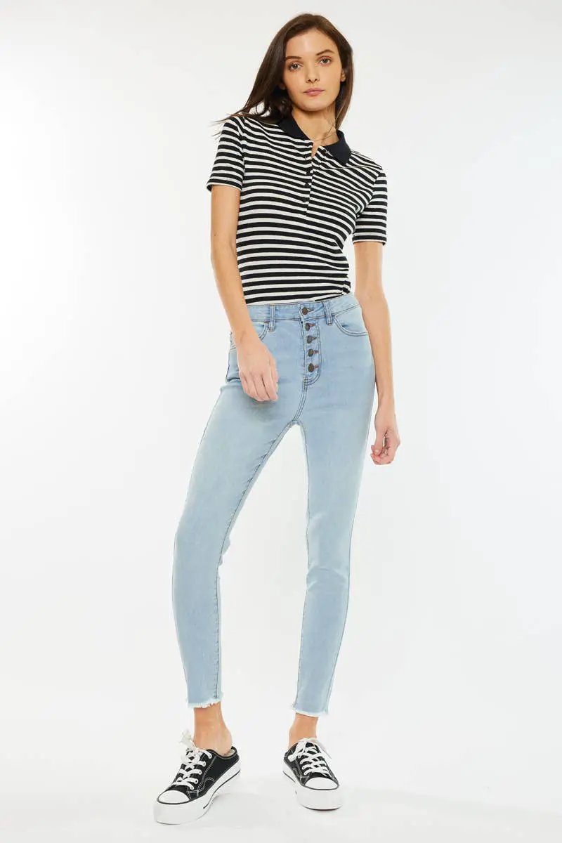 Nature Denim The High-Rise Button Fly Ankle Skinny - Light Wash - Jeans