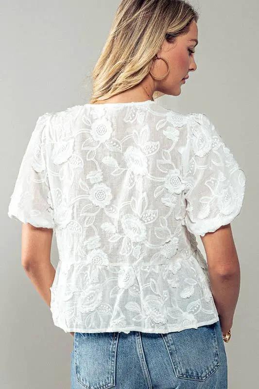Urban Daizy Romantic Garden Lace Top - Blouses white embroidered bow blouse