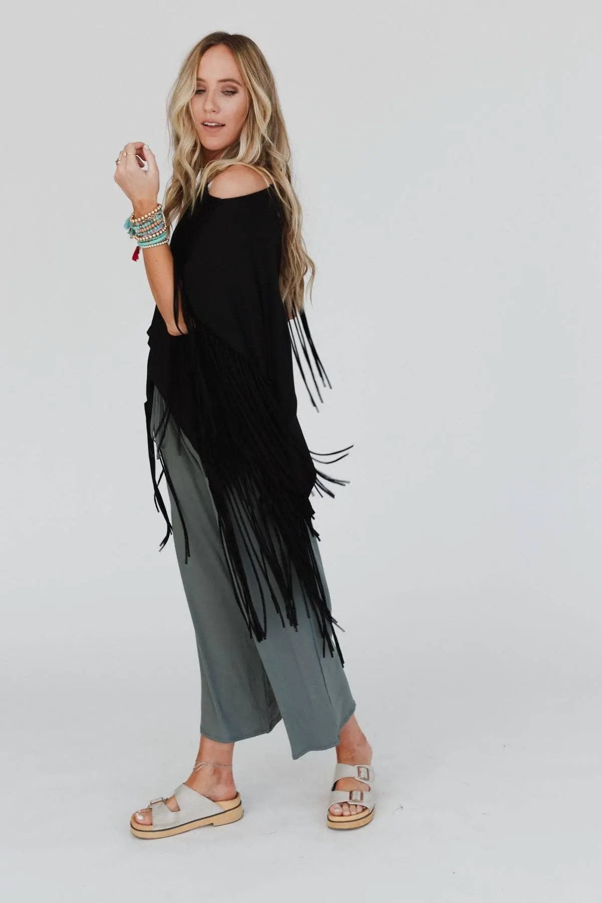 Three Bird Nest Three Bird Nest - Western Showstopper Fringe Top - Black - Blouses