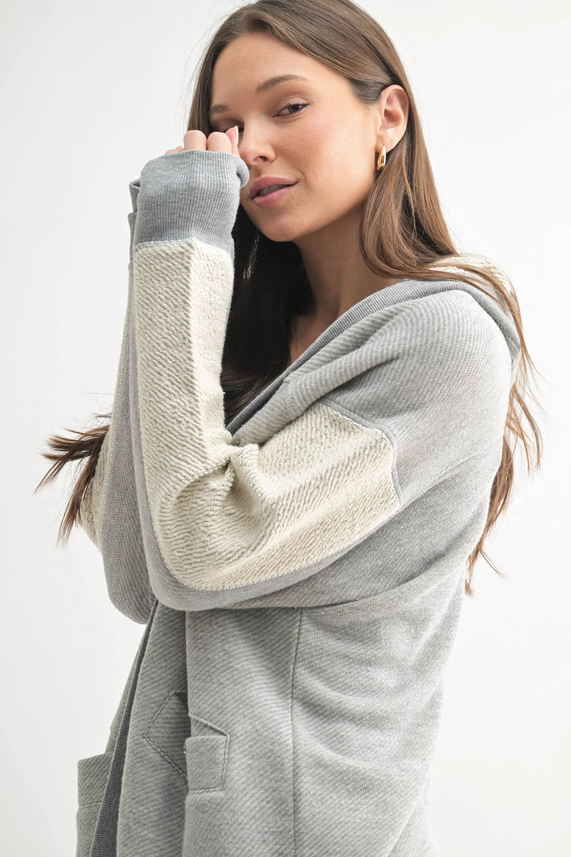 Mono B Mono B - Driftwood Hooded Cardigan in Heather Grey - Cardigans Mono B - Driftwood Hooded Cardigan