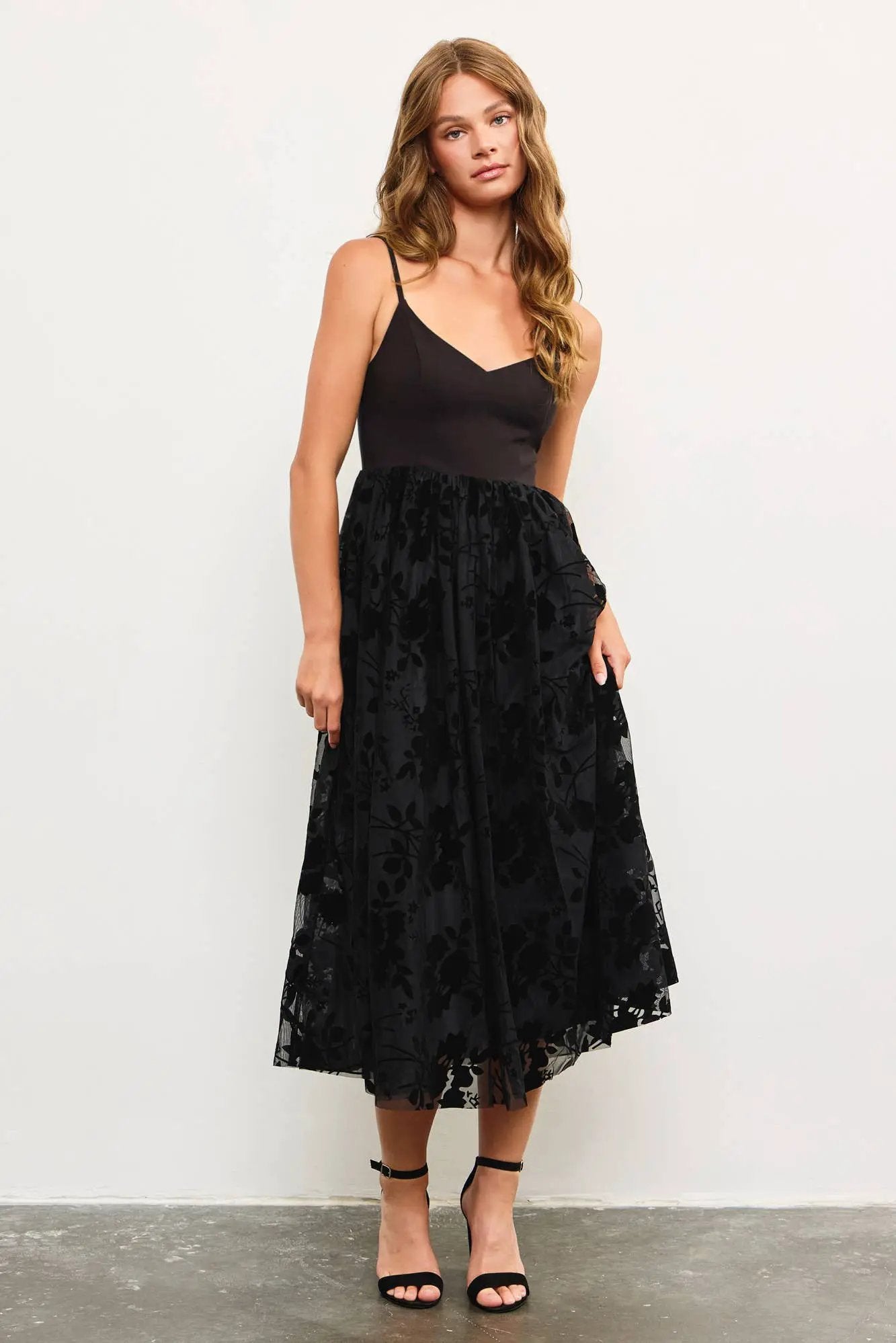 Mustard Seed The Midnight Bloom Velvet Burnout Floral Midi Dress - Dresses