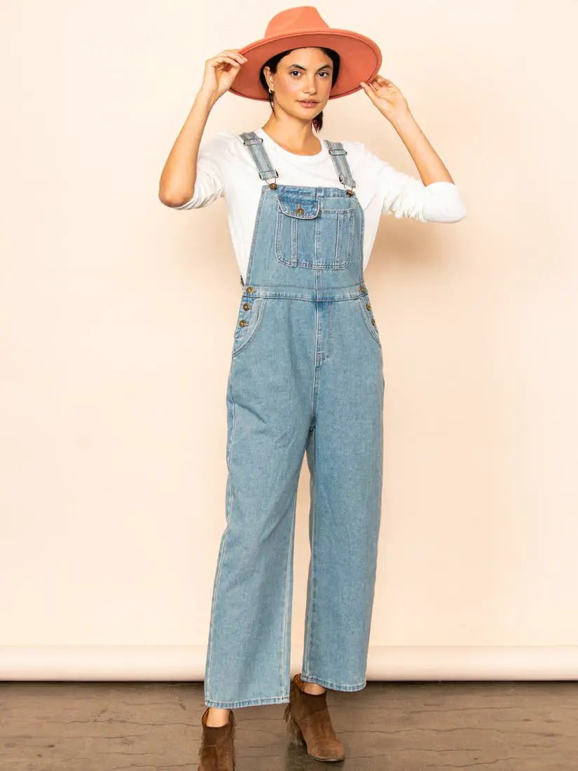 Elloh Collection Vintage Mom Fit Denim Overalls - One-Pieces