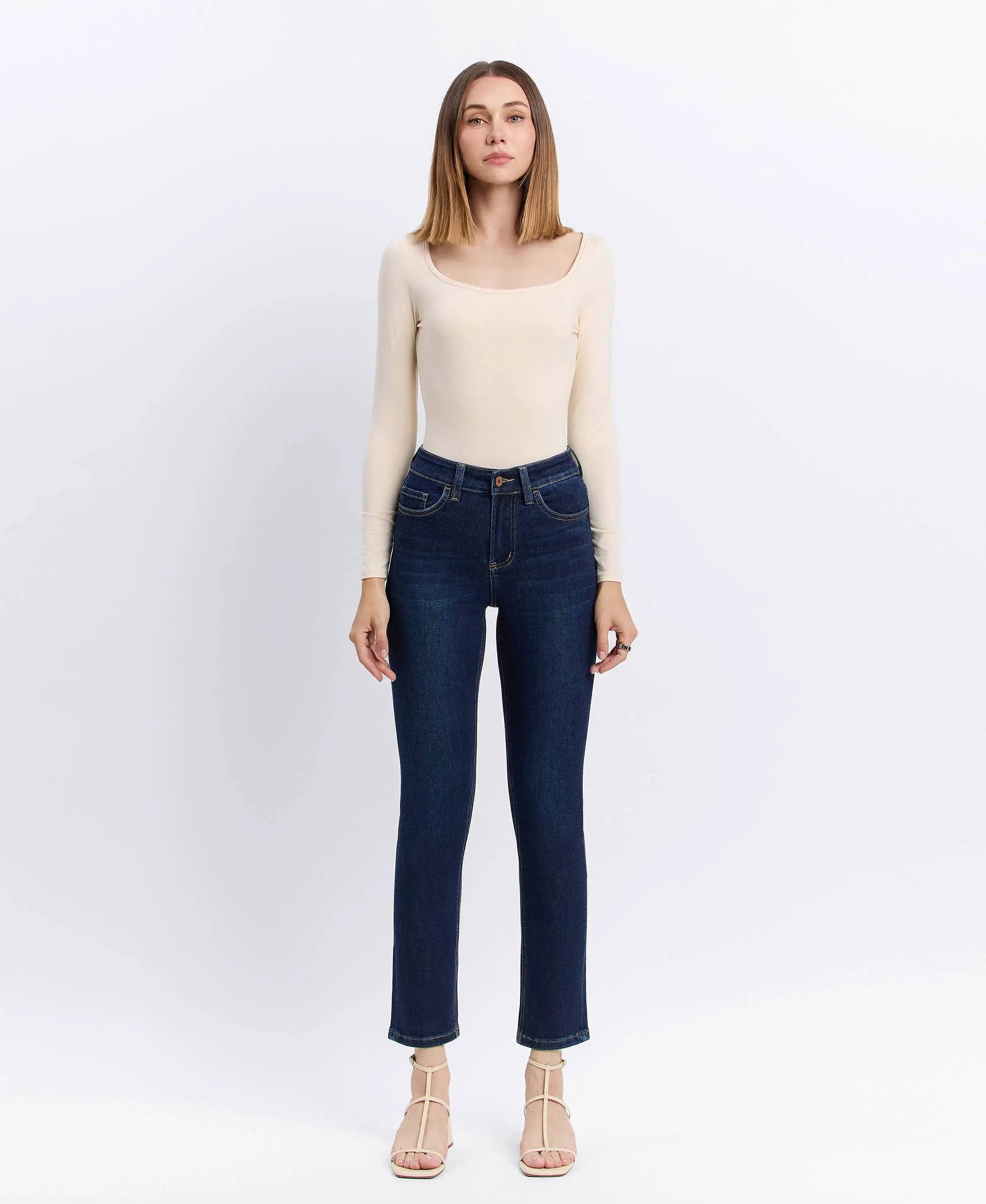 VERVET by FLYING MONKEY VERVET High Rise Ankle Slim Straight Jeans - Jeans