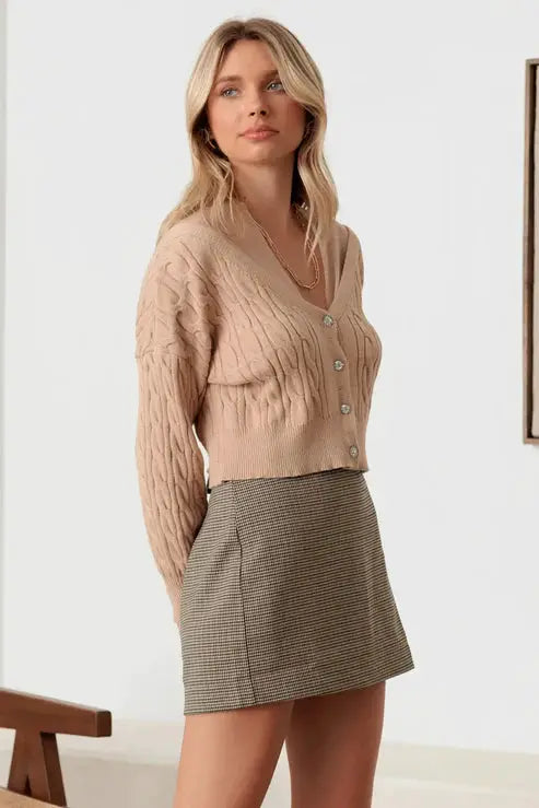36 POINTS Cable Rhinestone Button-Up Long Sleeve Sweater - Sweaters rhinestone button cable sweater