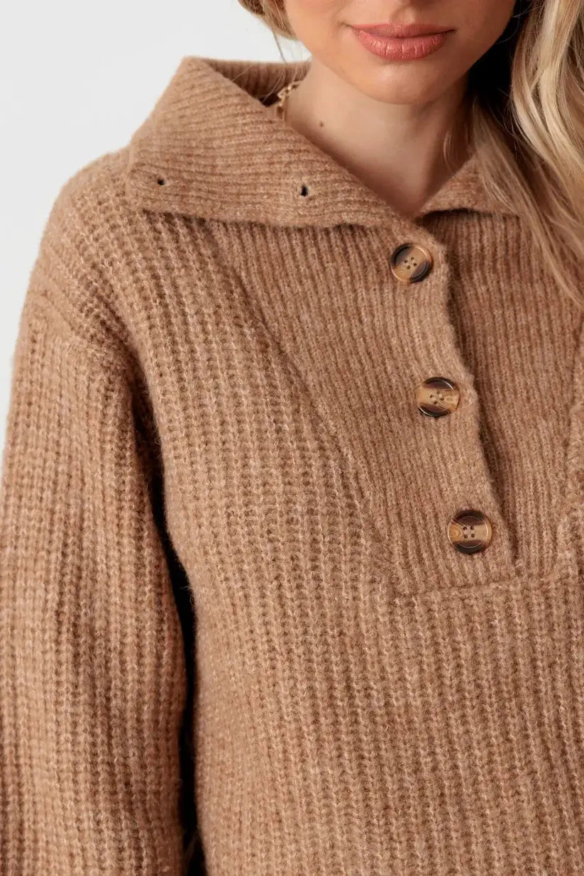 MABLE Mable 100% Wool Button-Up Neck Pullover Sweater - Sweaters sweater