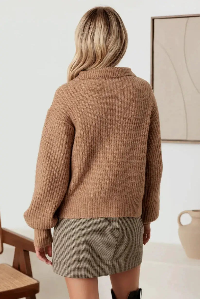 MABLE Mable 100% Wool Button-Up Neck Pullover Sweater - Sweaters sweater