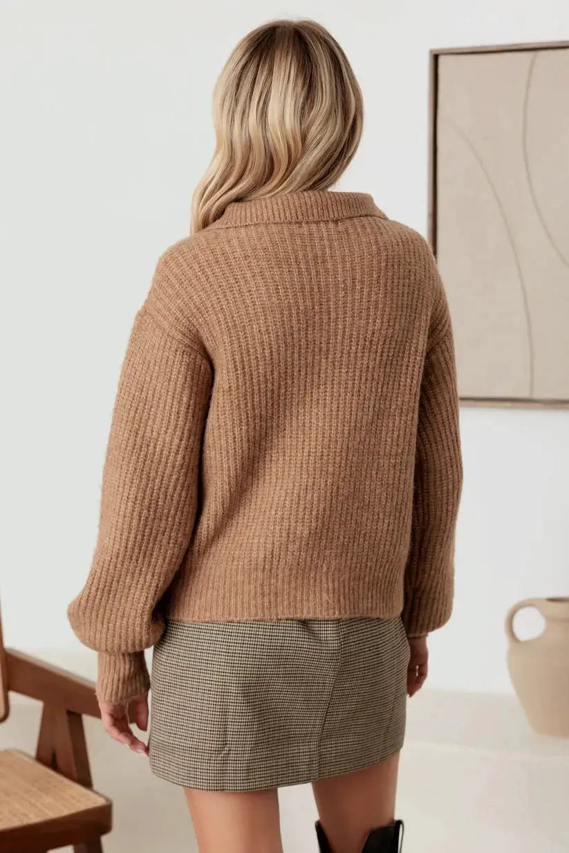 MABLE Mable 100% Wool Button-Up Neck Pullover Sweater - Sweaters sweater