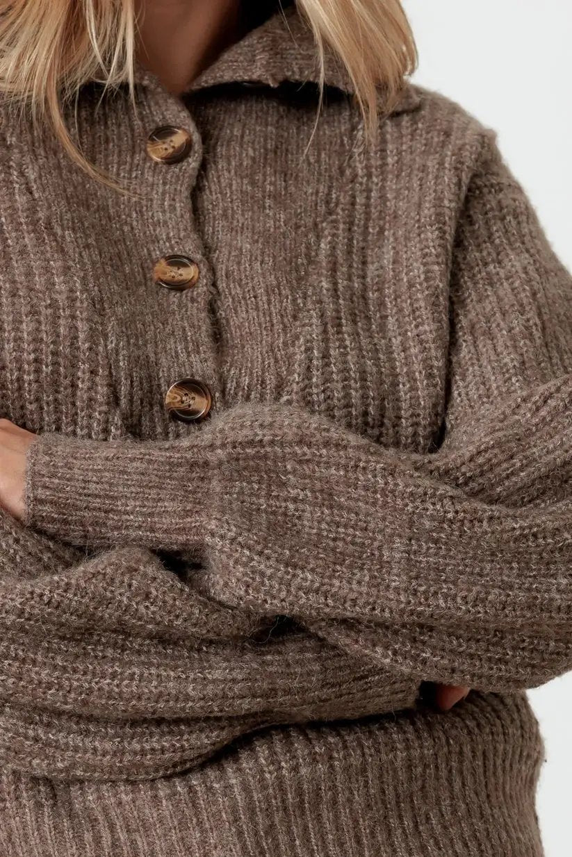 MABLE Mable 100% Wool Button-Up Neck Pullover Sweater - Sweaters sweater