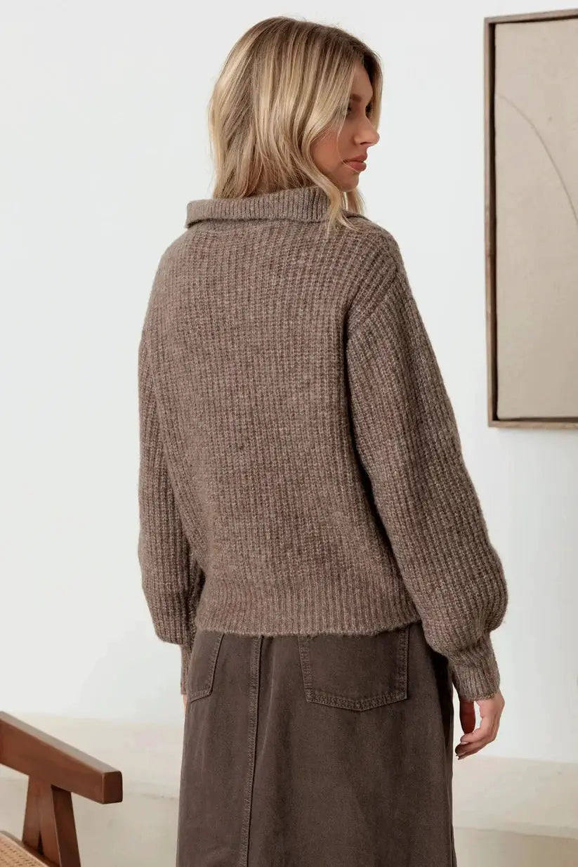 MABLE Mable 100% Wool Button-Up Neck Pullover Sweater - Sweaters sweater