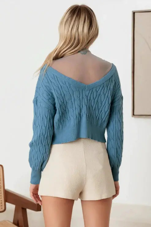 36 POINTS Cable Rhinestone Button-Up Long Sleeve Sweater - Sweaters rhinestone button cable sweater