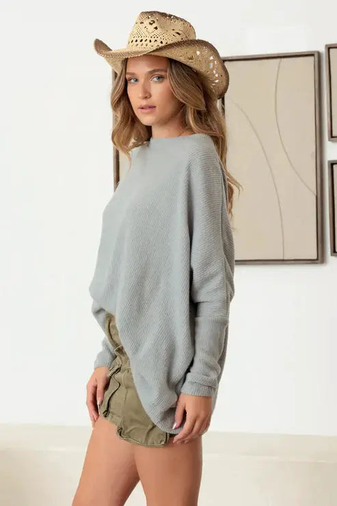 Cherish Flannel Dolman Long Sleeve Soft Sweater - Sweaters