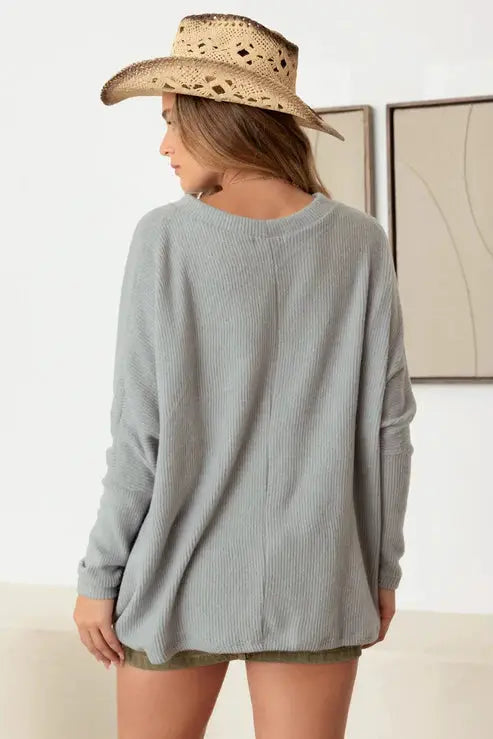 Cherish Flannel Dolman Long Sleeve Soft Sweater - Sweaters