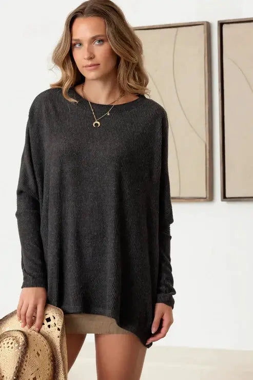 Cherish Flannel Dolman Long Sleeve Soft Sweater - Sweaters