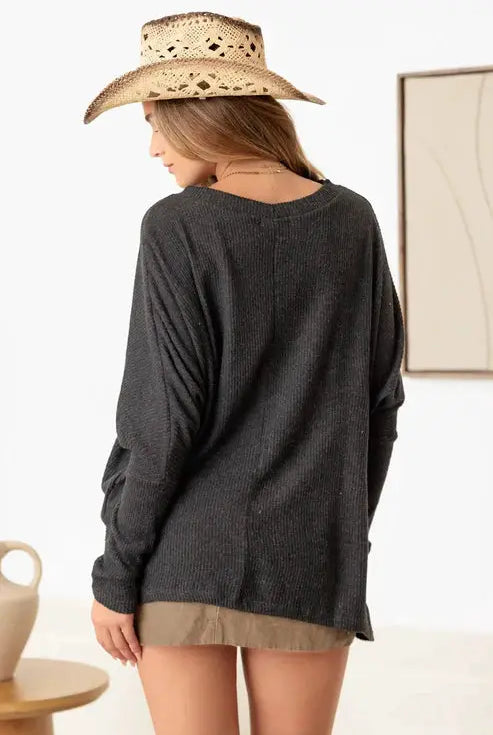 Cherish Flannel Dolman Long Sleeve Soft Sweater - Sweaters